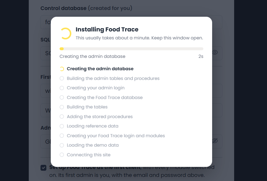 Food Trace Ready to Run dashboard showing supplier approvals, audits and compliance status